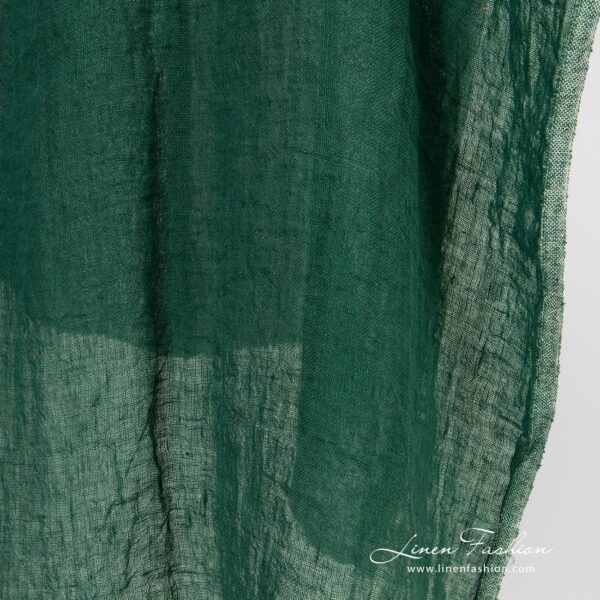 Forest green linen gauze fabric, washed