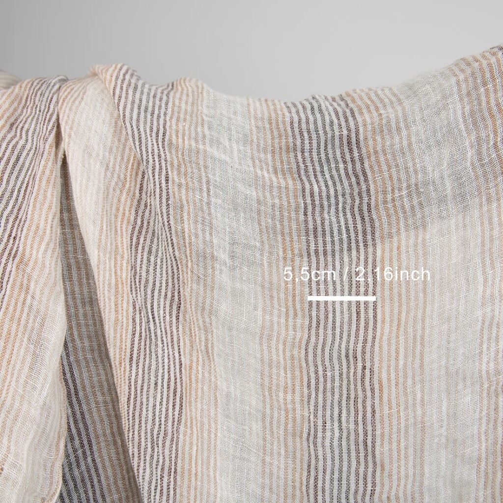 Tissu lavé en gaze de lin à rayures brunes 2 linen gauze fabric in brown stripes, multi