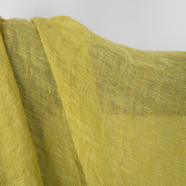 Washed linen fabric yellow green transparent, gauze