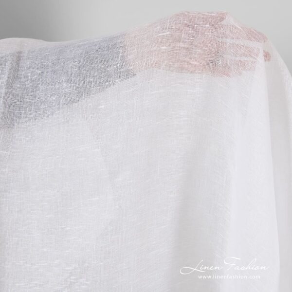 Transparent linen fabric in optical white color for curtains, shawls and scarves