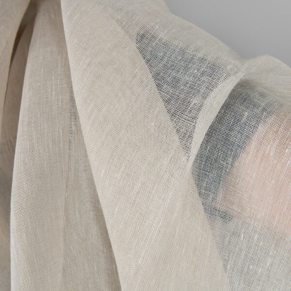 Light beige transparent linen fabric close up detail