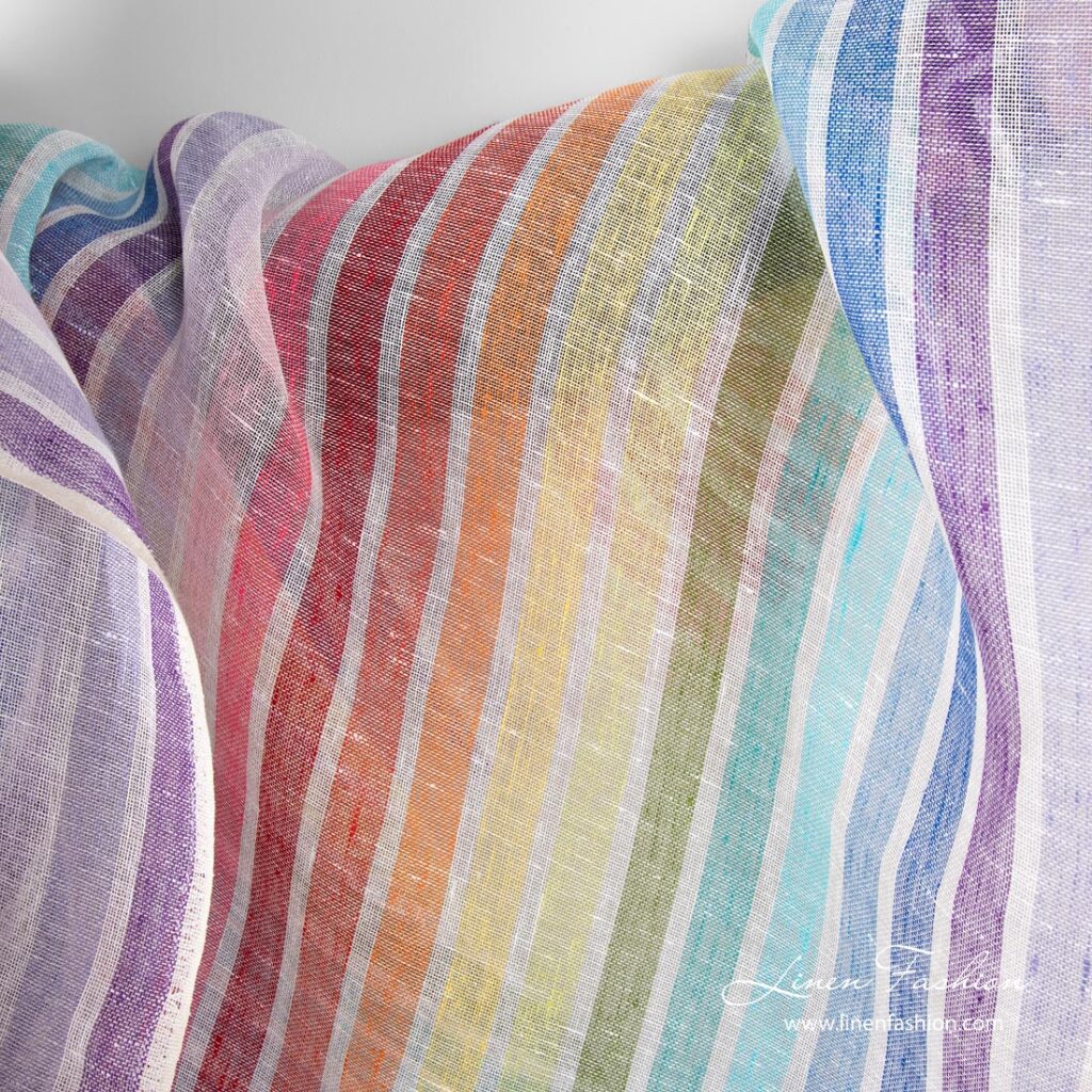 Tissu en gaze de lin rayé arc-en-ciel 2 Transparent 100% linen fabric with rainbow stripes