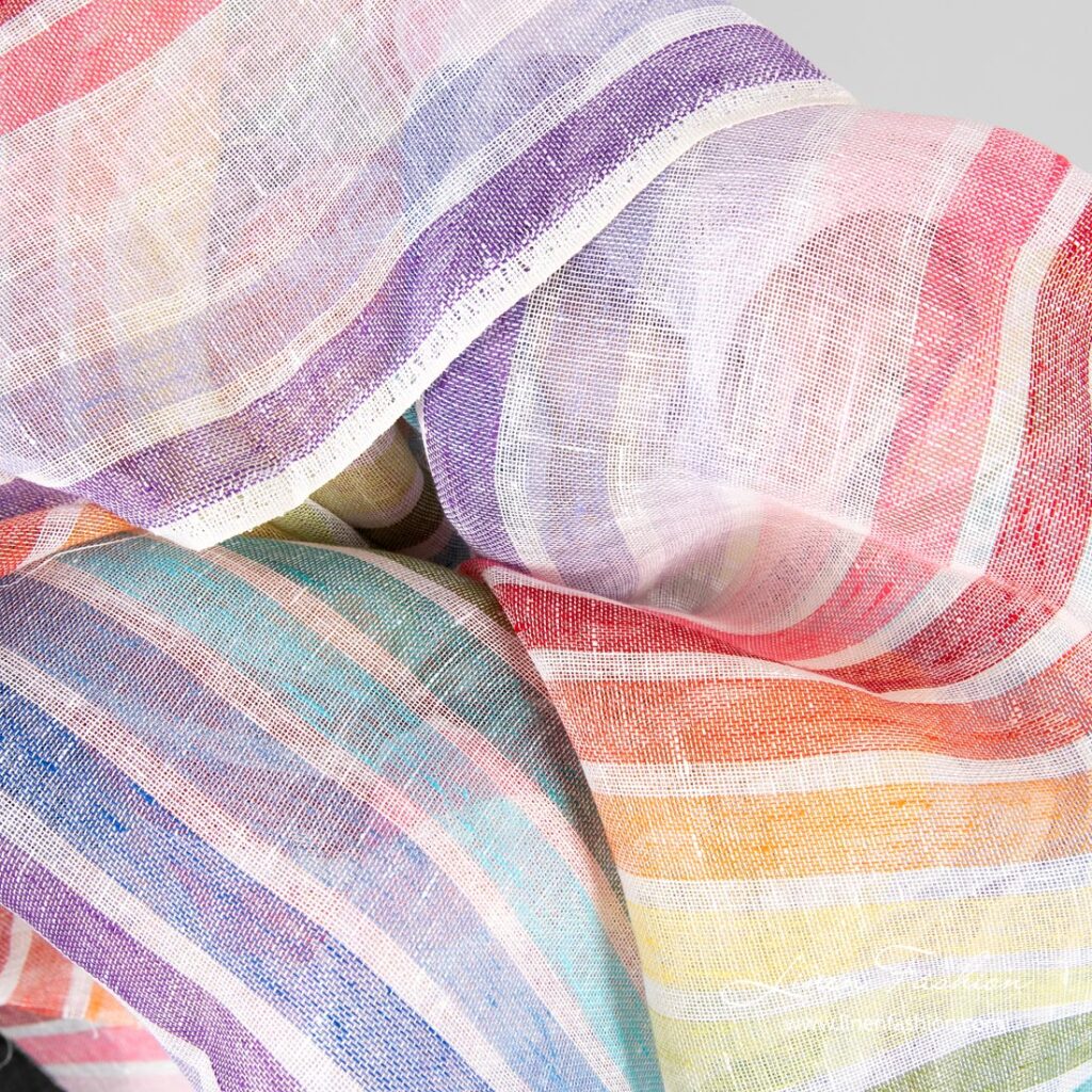 Tissu en gaze de lin rayé arc-en-ciel 3 Rainbow striped linen fabric for curtains, shawls