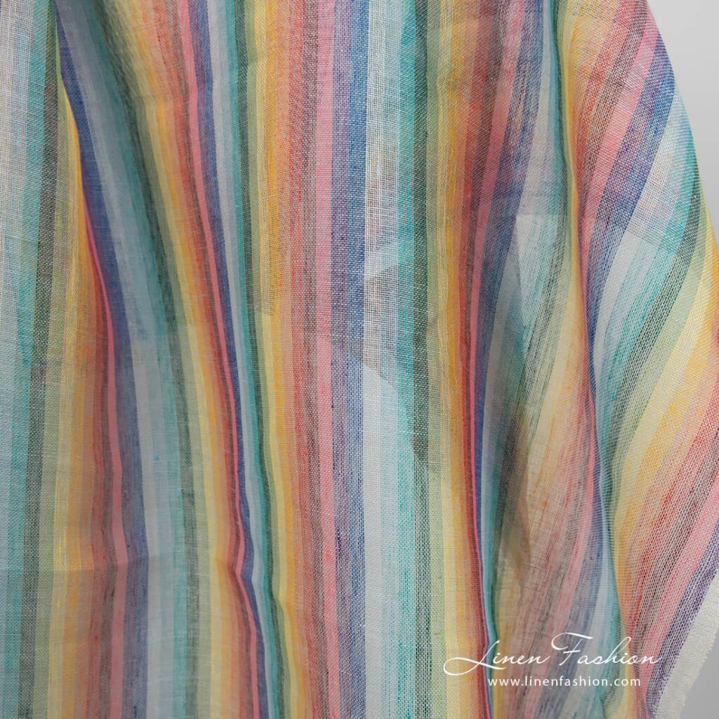 Tissu de lin rayé couleurs arc-en-ciel transparent 3 Linen fabric striped rainbow colours transparent product detail