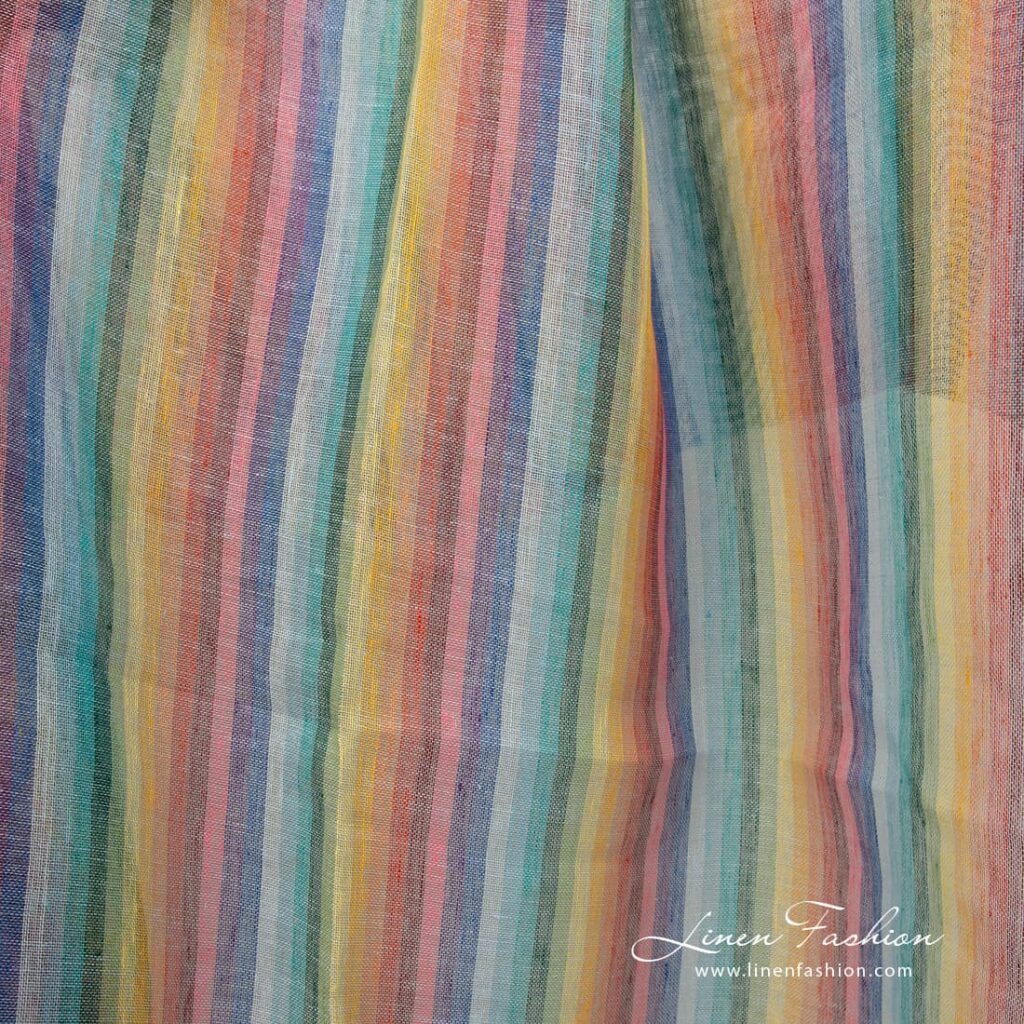 Tissu de lin rayé couleurs arc-en-ciel transparent 5 Linen fabric striped rainbow colours transparent product picture