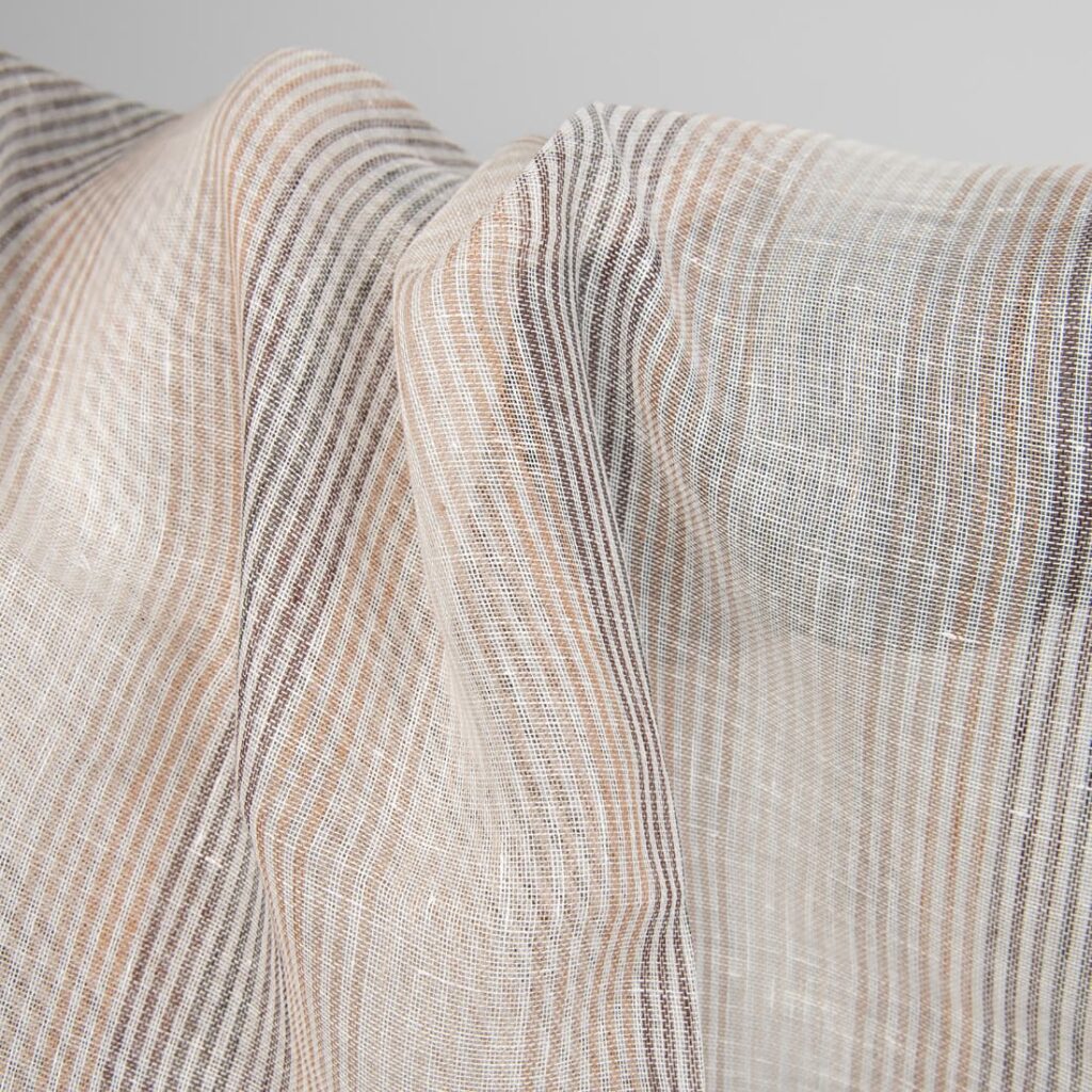 Tissu de gaze de lin à rayures brunes 2 linen gauze brown striped fabric transparent