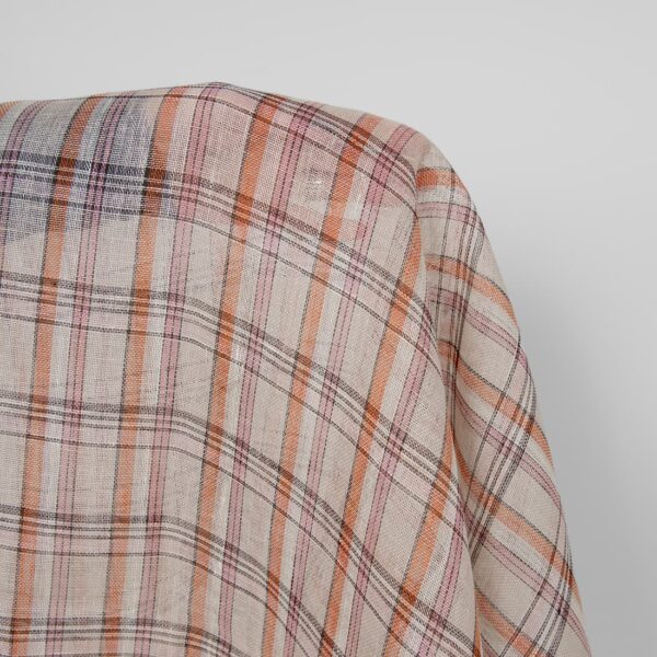 Tissu de lin beige orange rose carreaux multicolores gaze – Image 2