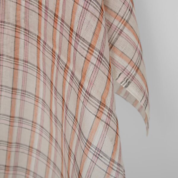 Tissu de lin beige orange rose carreaux multicolores gaze – Image 3