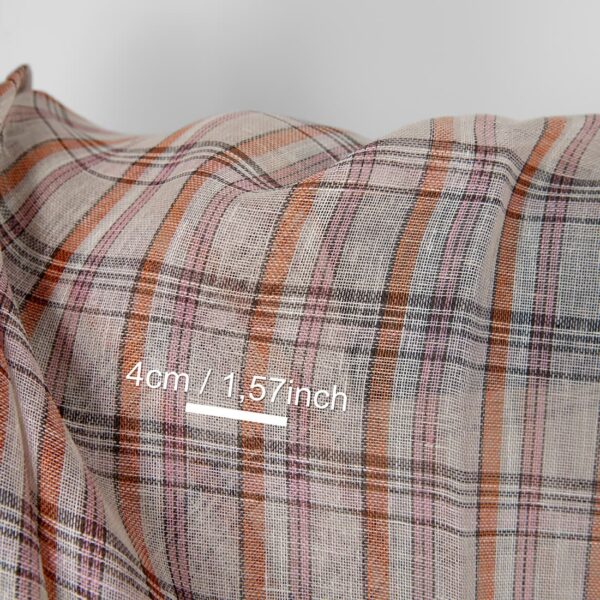 Tissu de lin beige orange rose carreaux multicolores gaze – Image 4