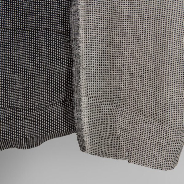 Linen black checked double sided fabric washed close up detail