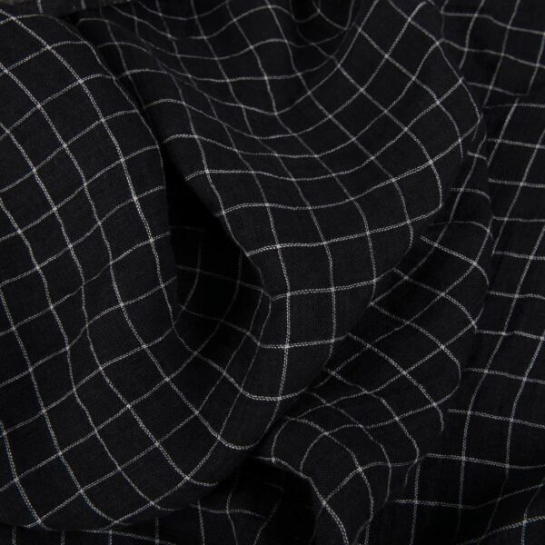 Tissu de lin double épaisseur à carreaux noirs, lavé – Image 3