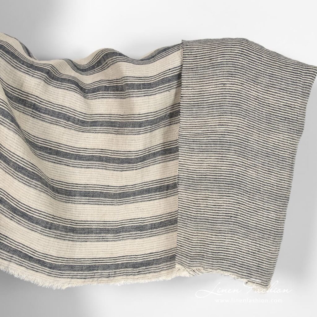 Tissu en lin vanille lavé rayé double face 1 Striped linen fabric