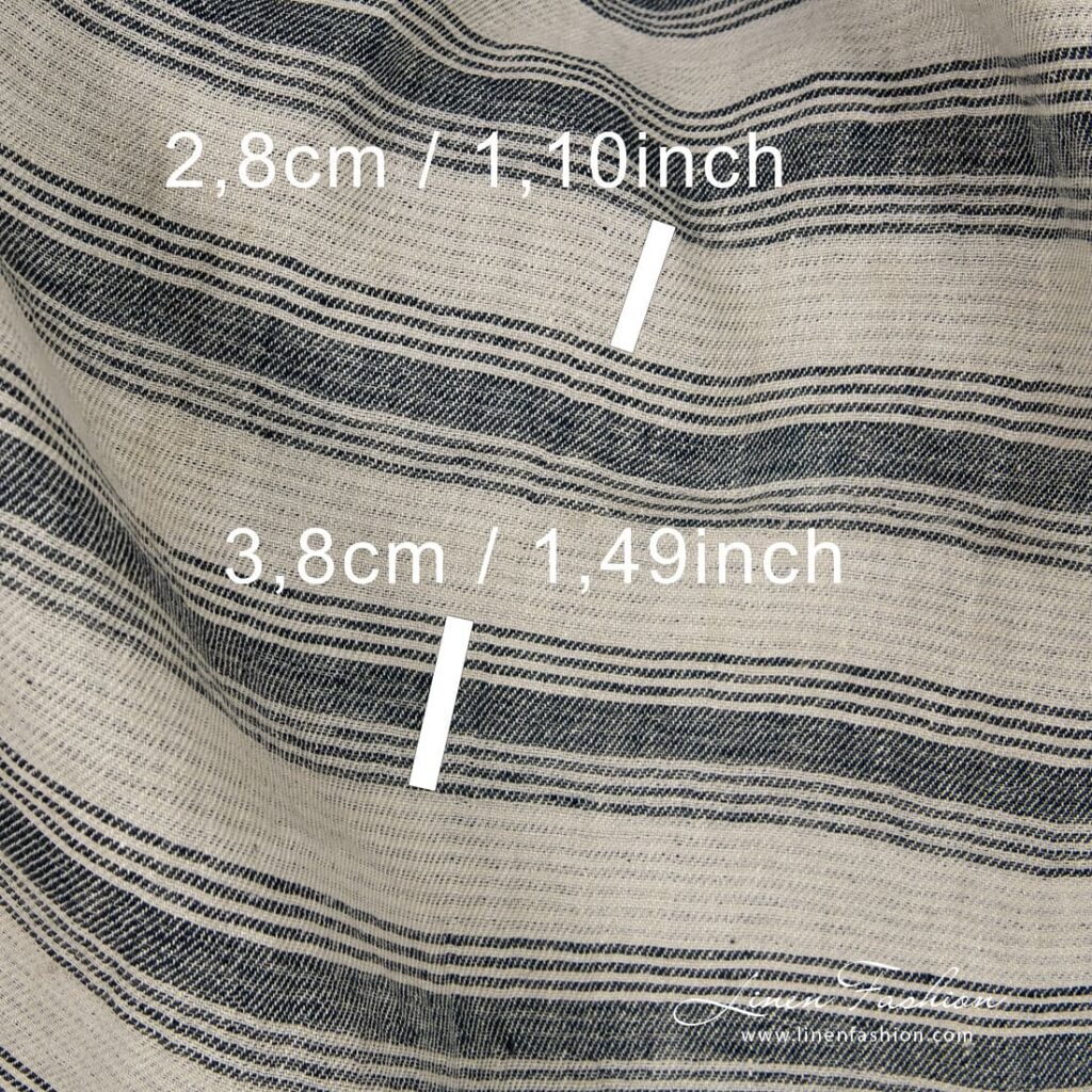 Tissu en lin vanille lavé rayé double face 3 Striped linen fabric sizes