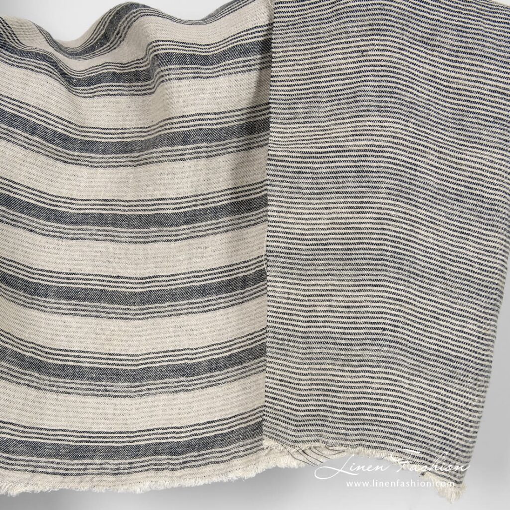 Tissu en lin vanille lavé rayé double face 2 Striped linen fabric double sided