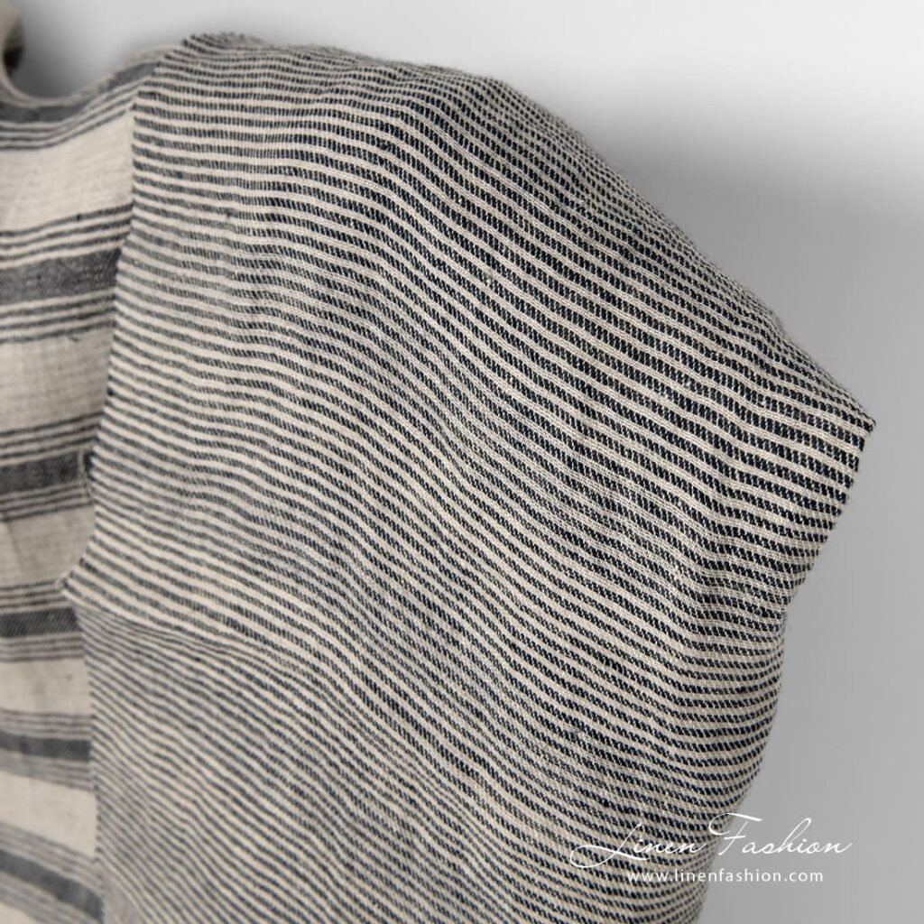 Tissu en lin vanille lavé rayé double face 4 Striped linen diagonal stripes