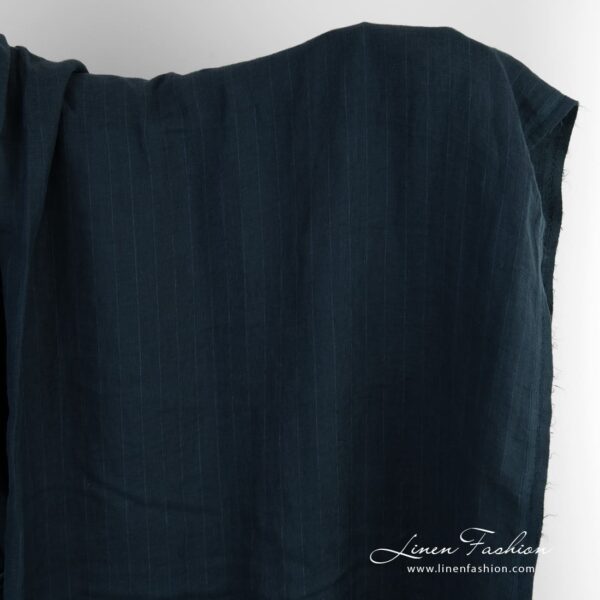 Dark blue linen fabric in stripes