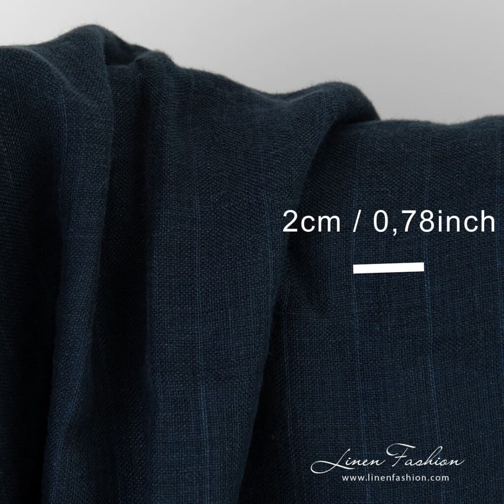 Tissu de lin bleu foncé à rayures lavées 4 Double-sided, double-layered dark blue linen fabric