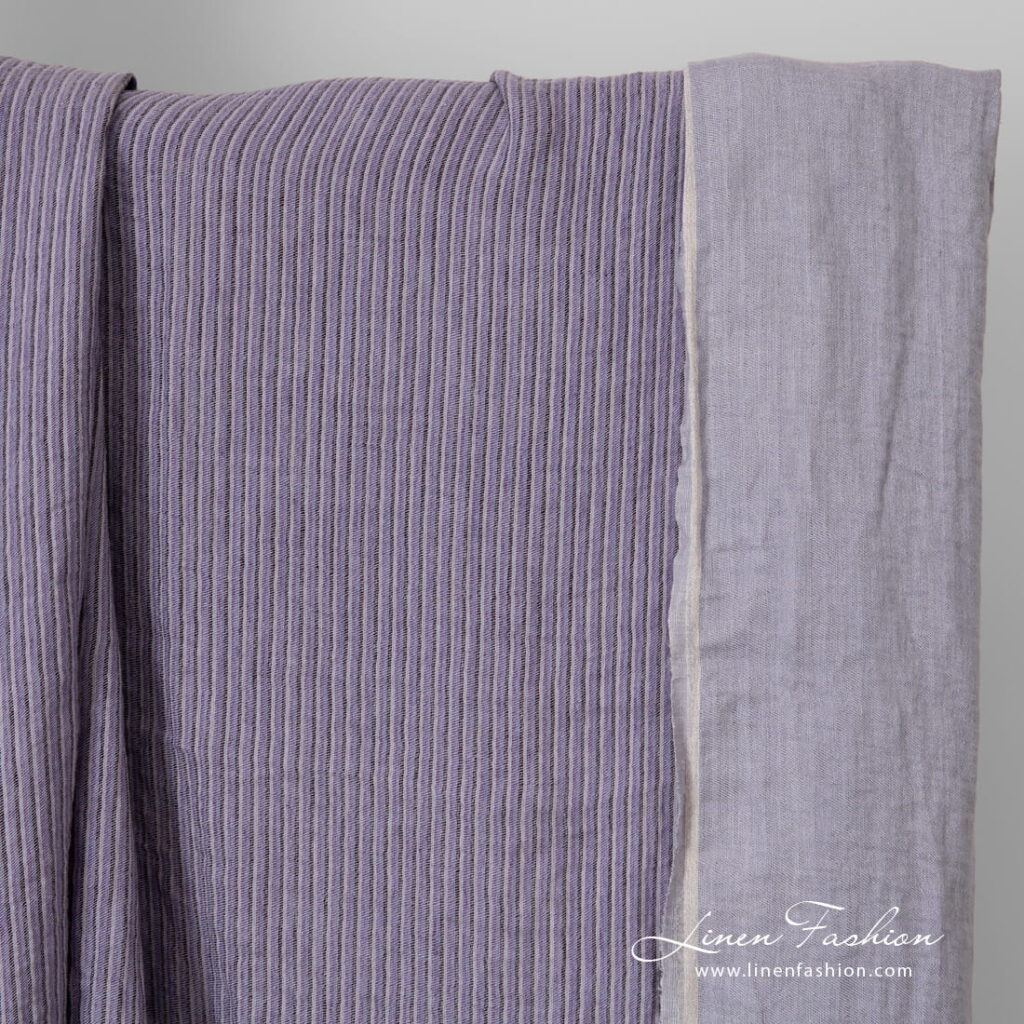 Tissu de lin violet rayé lavé 1 violet striped linen.