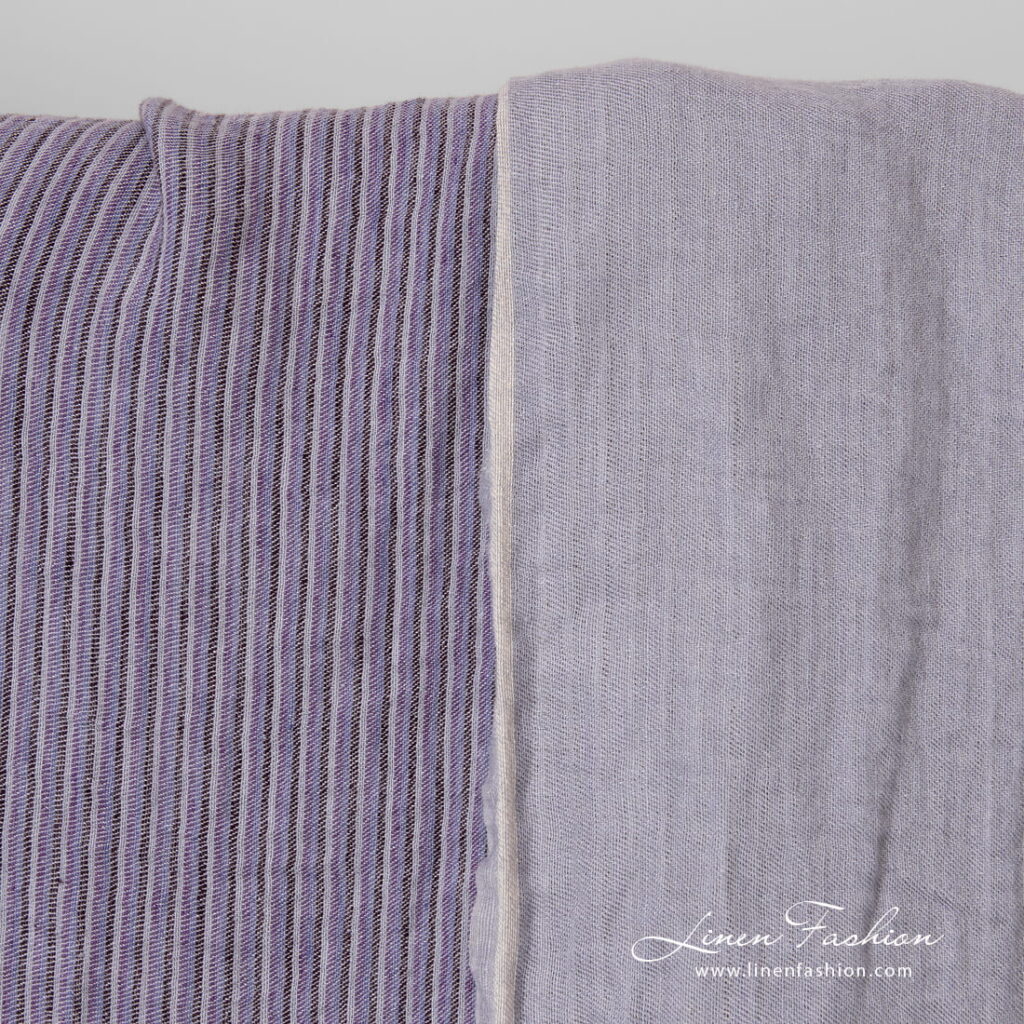 Tissu de lin violet rayé lavé 2 violet striped linen, washed.