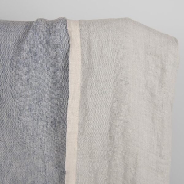 Washed linen fabric blueish grey colour double-sided detail close view