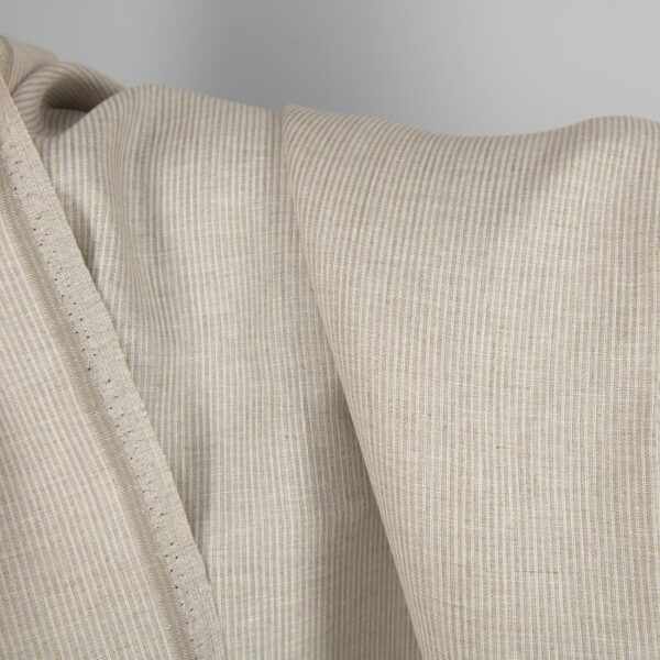 Tissu de lin naturel et blanc à rayures étroites – Image 3