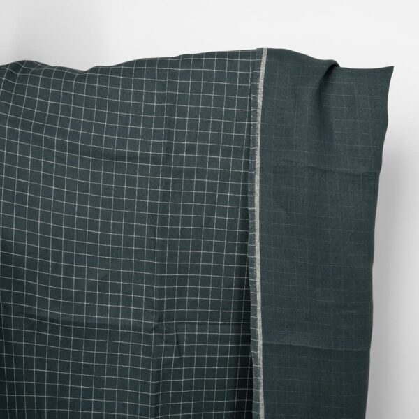 Tissu de lin double face bleu foncé à carreaux gris