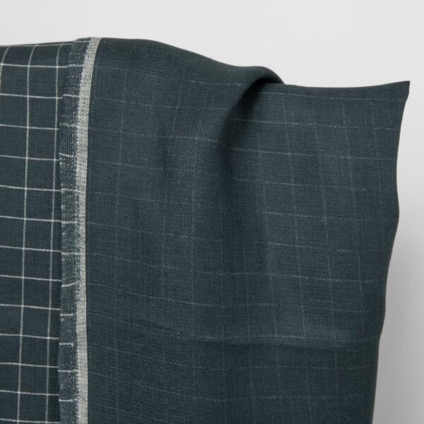 Tissu de lin double face bleu foncé à carreaux gris – Image 2