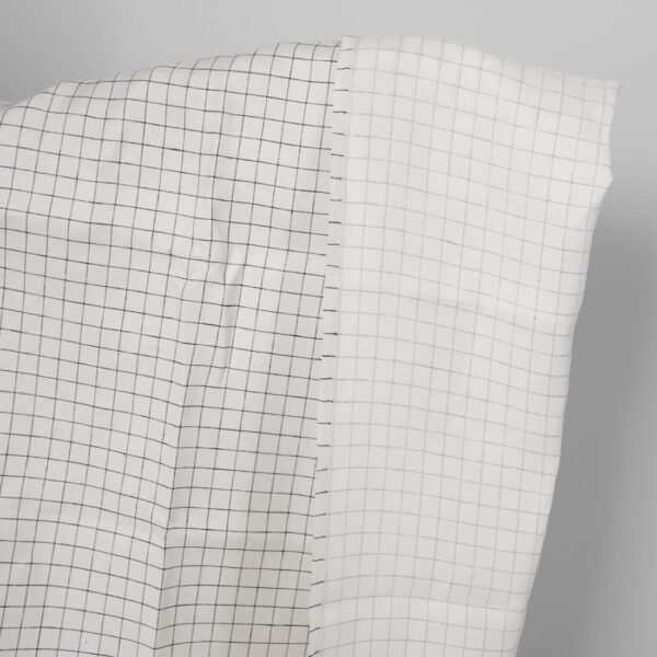 Tissu de lin double face blanc cassé à carreaux noirs