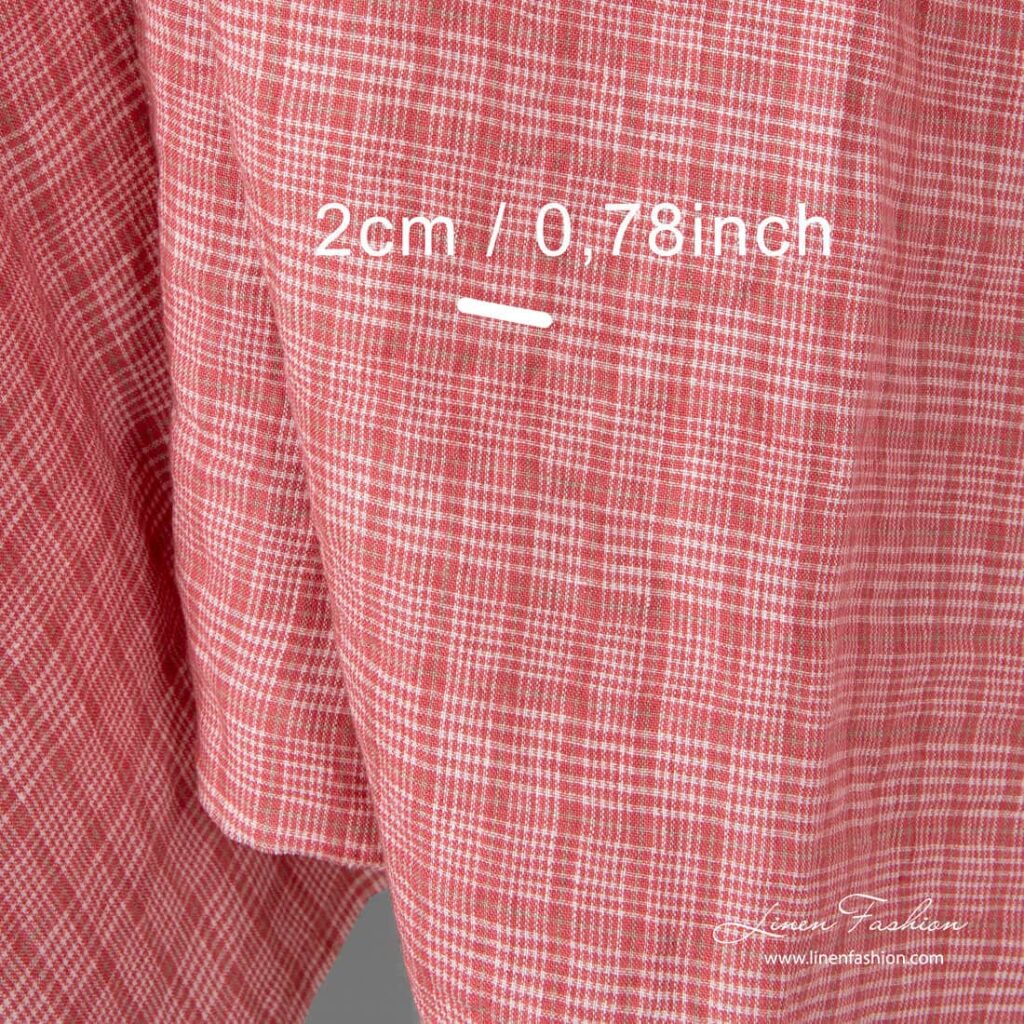 Tissu de lin lavé à carreaux blancs et roses poussiéreux 3 Washed checked linen fabric in rose squares, dimensions