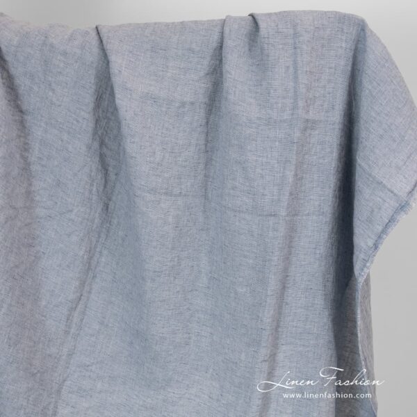 Linen fabric in bluish grey checks, washed.