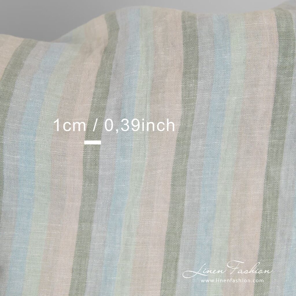 Tissu de lin pastel rayé multicolore lavé 4 Multicolored linen fabric in vertical stripes, specially washed