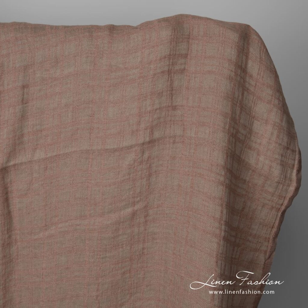 Tissu en lin lavé à carreaux de couleur gris brunâtre 4 Washed linen fabric brownish grey colour check pattern 145cm
