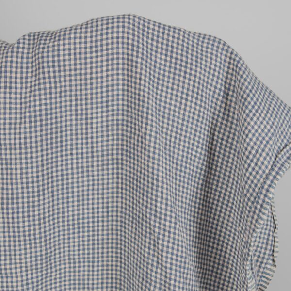Washed linen fabric with small blue and brownish checks product photo