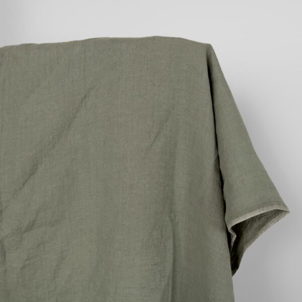 Washed linen fabric greyish green melange, 100% linen