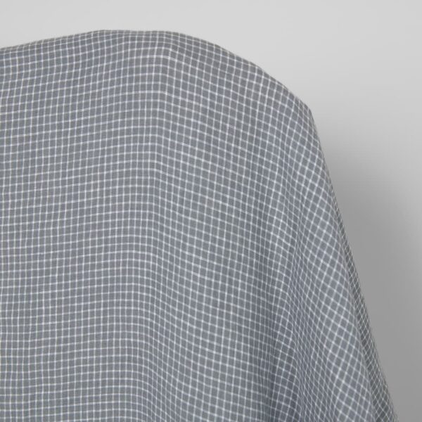 Washed linen fabric grey white checks, pure linen