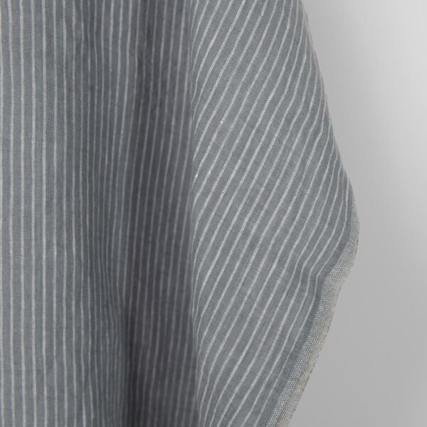 Washed linen fabric grey white stripes, fabric edge