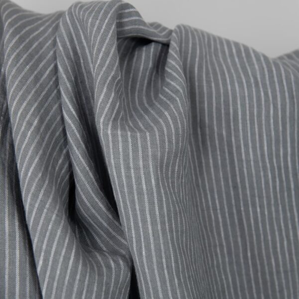 Washed linen fabric grey white stripes, texture