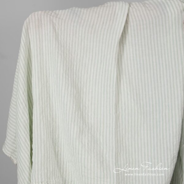 Wide linen fabric green stripes, washed.
