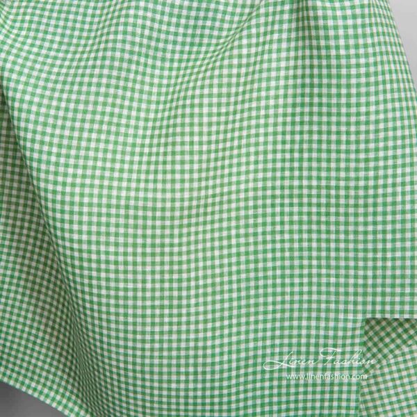 Tissu de lin à carreaux blancs et verts