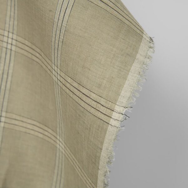 Tissu de lin à carreaux vert-beige – Image 4