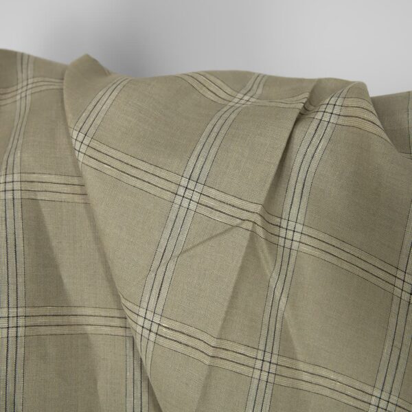 Tissu de lin à carreaux vert-beige – Image 3