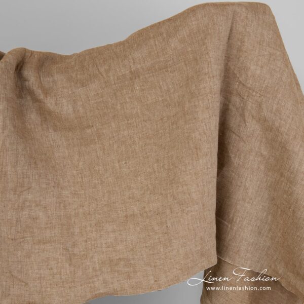 Linen fabric in brown melange colour, wide.
