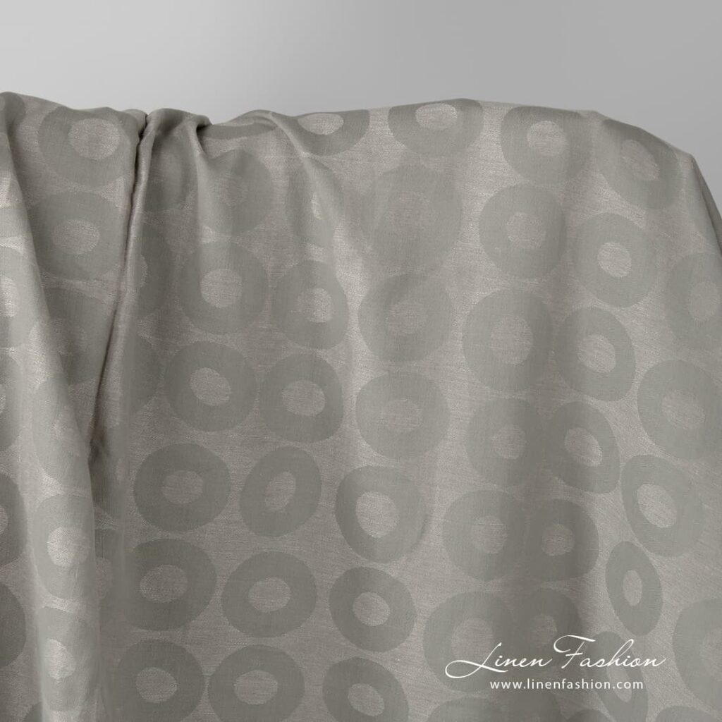 Tissu en coton lin gris à motif circulaire 1 Grey linen cotton fabric in a circle pattern