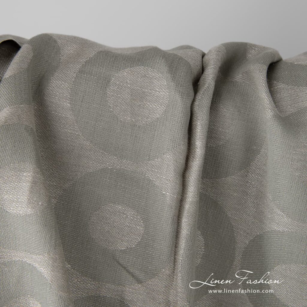 Tissu en coton lin gris à motif circulaire 3 Grey jacquard linen cotton fabric in a large circle pattern