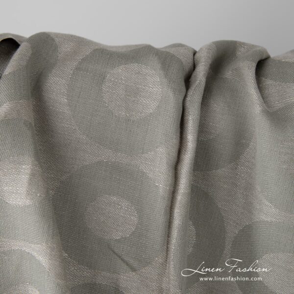 Grey jacquard linen cotton fabric in a large circle pattern