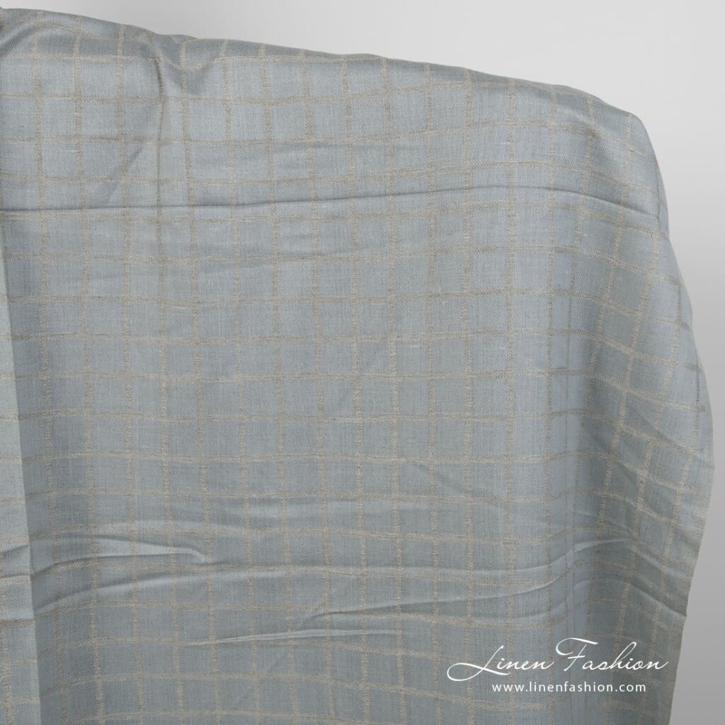 Tissu en lin et coton jacquard gris bleuâtre 1 Linen cotton fabric blueish grey double-sided