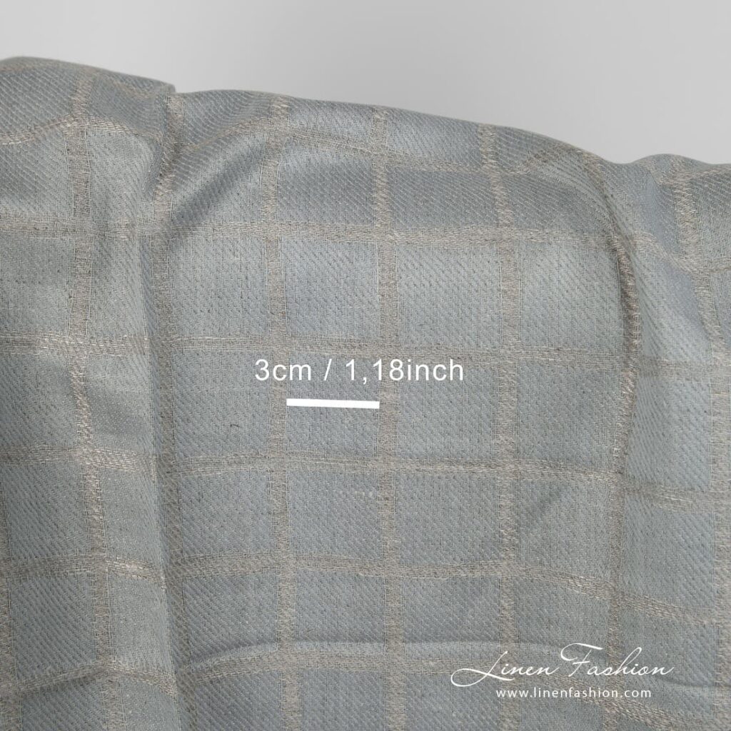 Tissu en lin et coton jacquard gris bleuâtre 4 Linen cotton fabric blueish grey double-sided wiith measurements