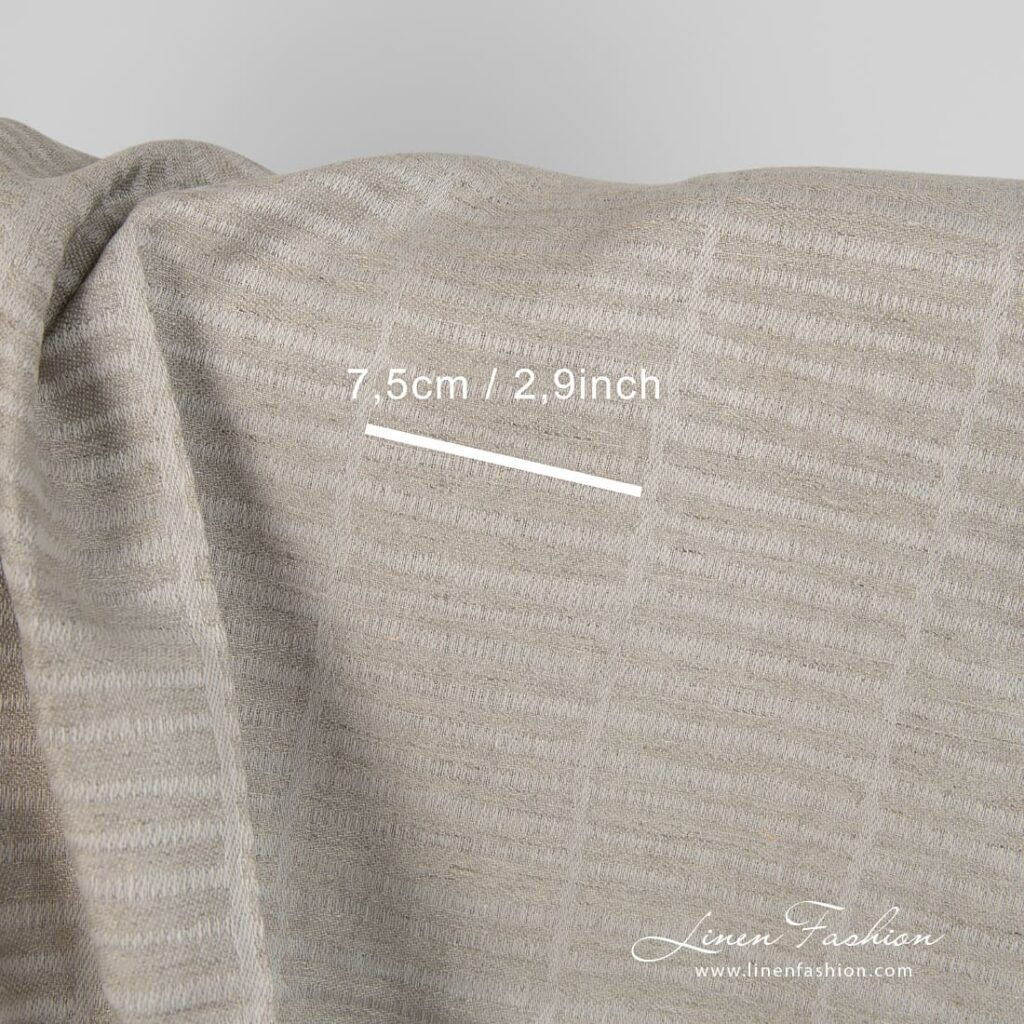 Tissu lin coton jacquard gris naturel 2 Linen cotton fabric natural grey double-sided with measurements