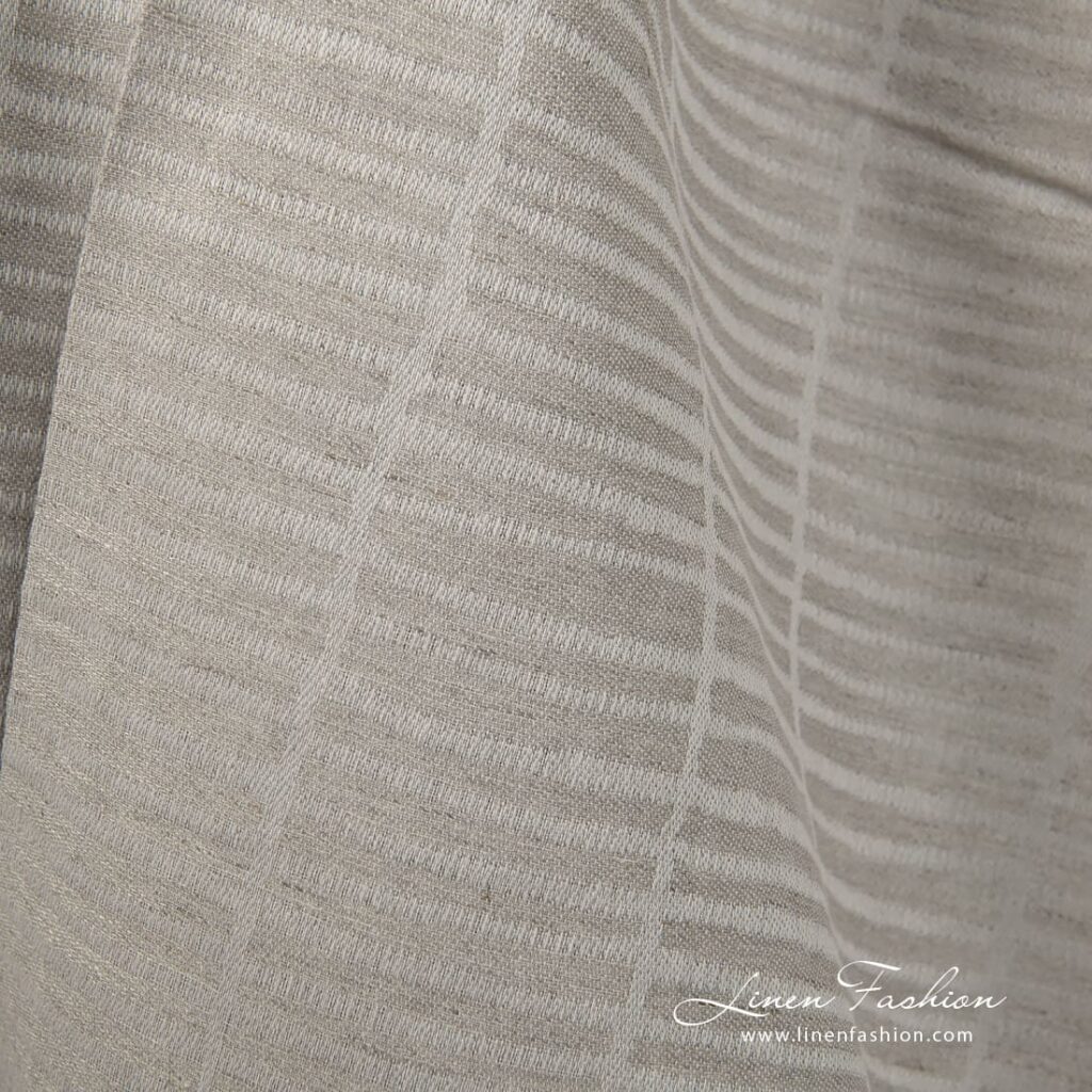 Tissu lin coton jacquard gris naturel 3 Linen cotton fabric natural grey double-sided close up detail view