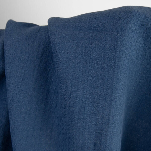 Dark blue linen cotton fabric in herringbone